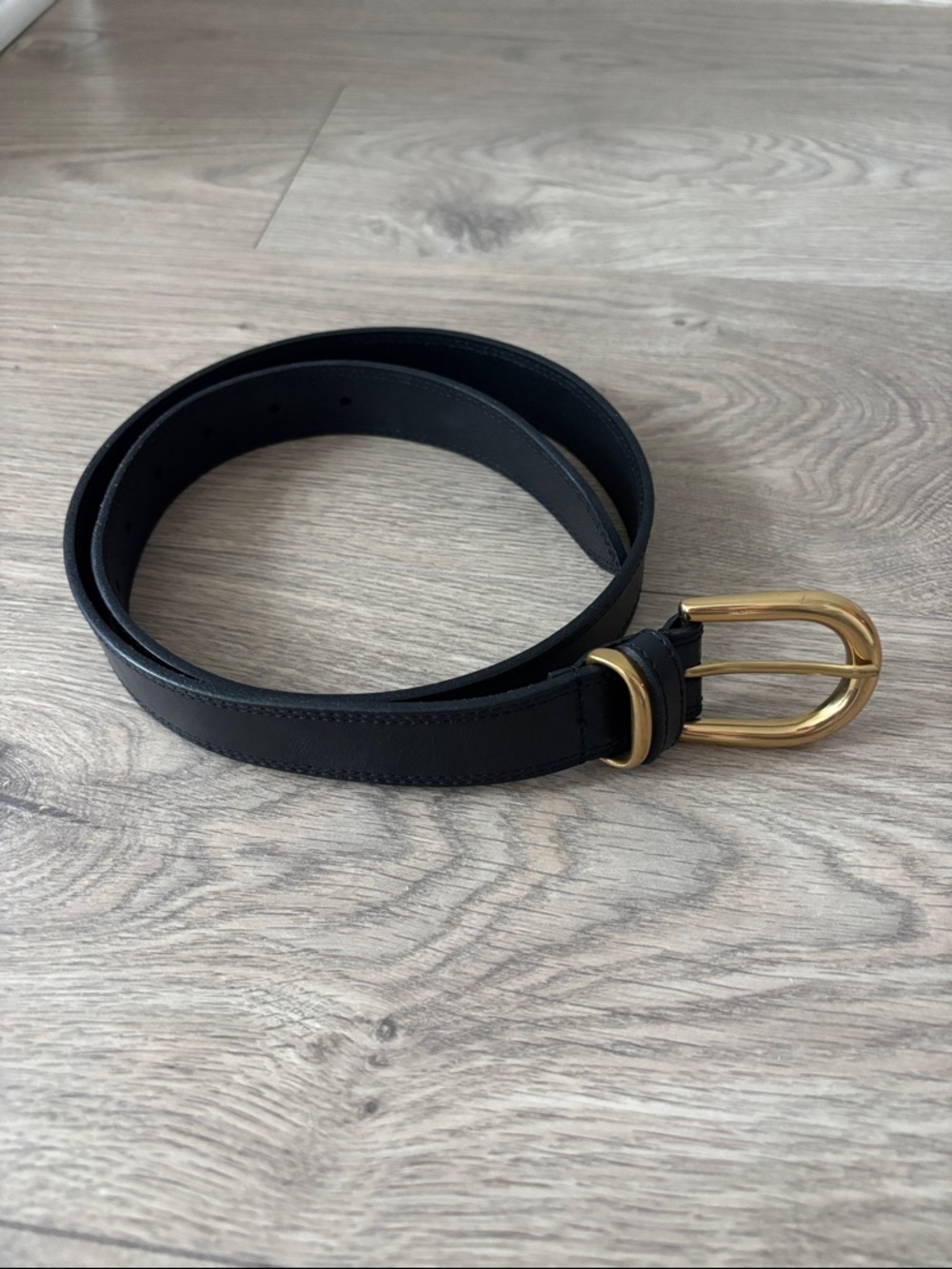 Wilfred Black Leather Belt with Gold Buckle